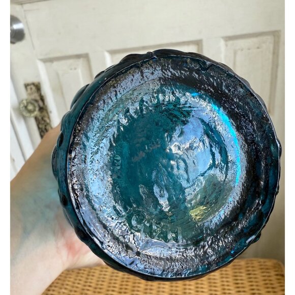 Vintage MCM Empoli Italy Glass Bottle Decanter Turquoise Blue Hobnail Bubble 22" - Picture 6 of 16
